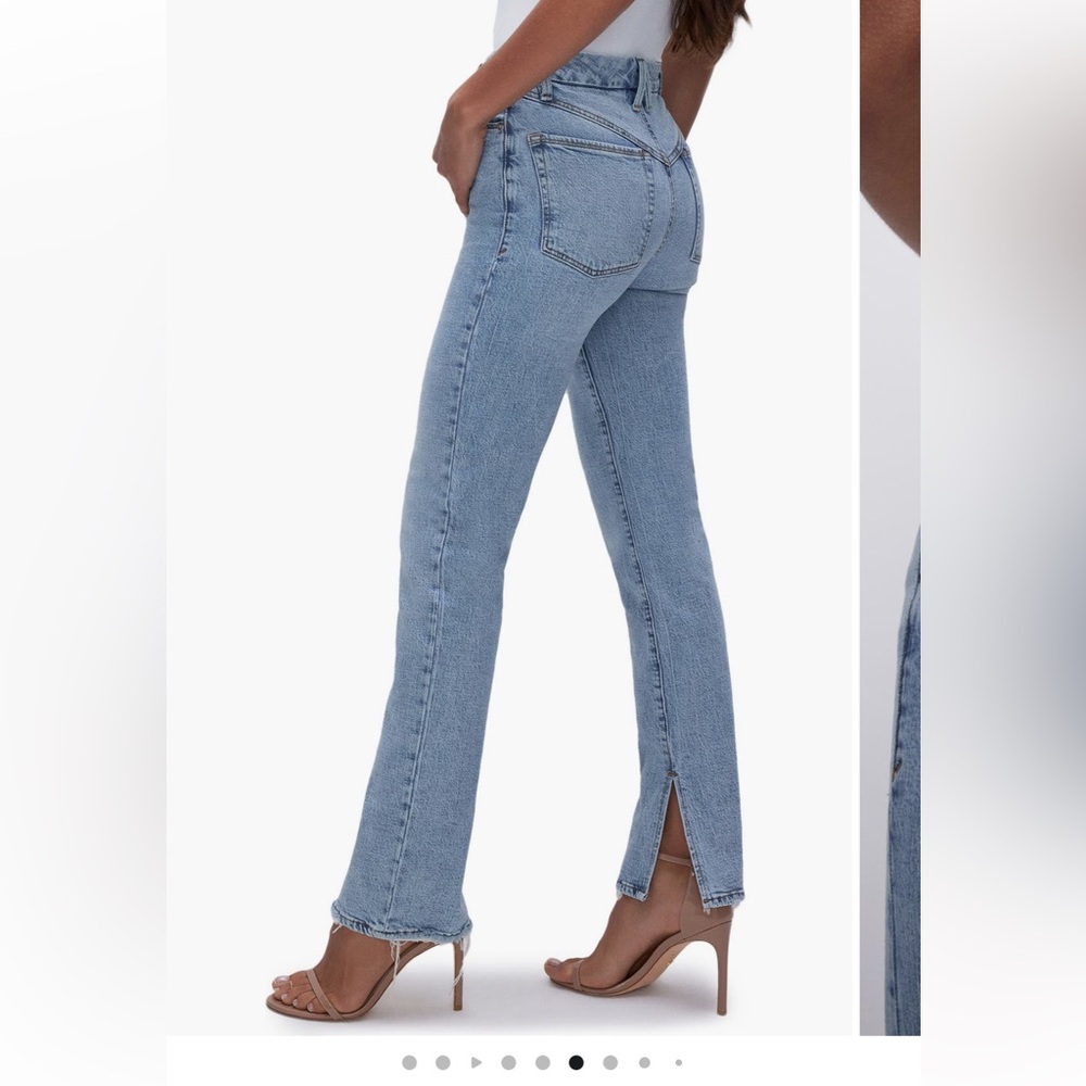 Good American Blue Straight Leg Jeans with Split Detail